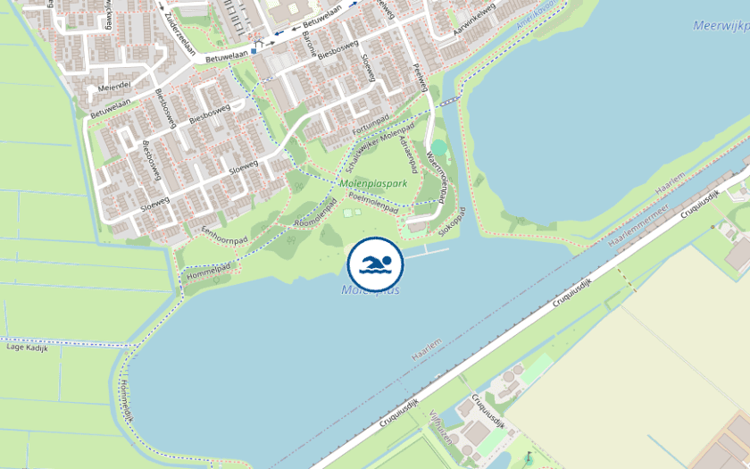 Kaart Open water zwemplek Molenplas Haarlem