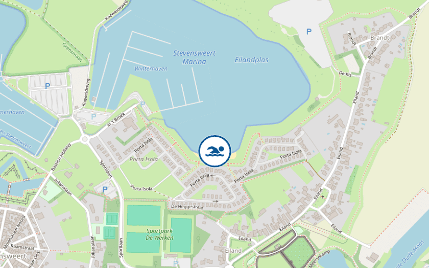 Kaart Open water zwemplek Recreatiestrand Porta Isola Stevensweert